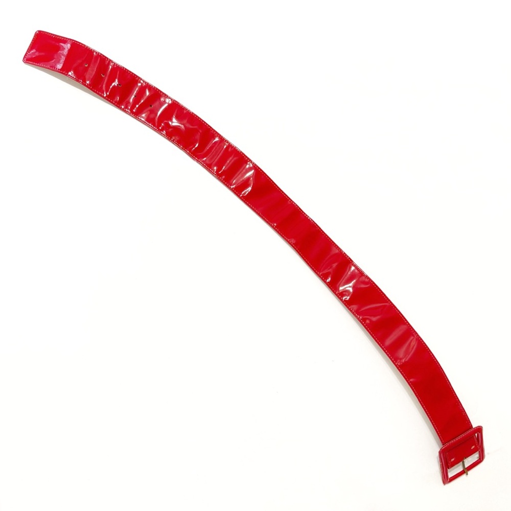 VINTAGE YVES SAINT LAURENT RED PATENT LEATHER BELT - Picture 2 of 7